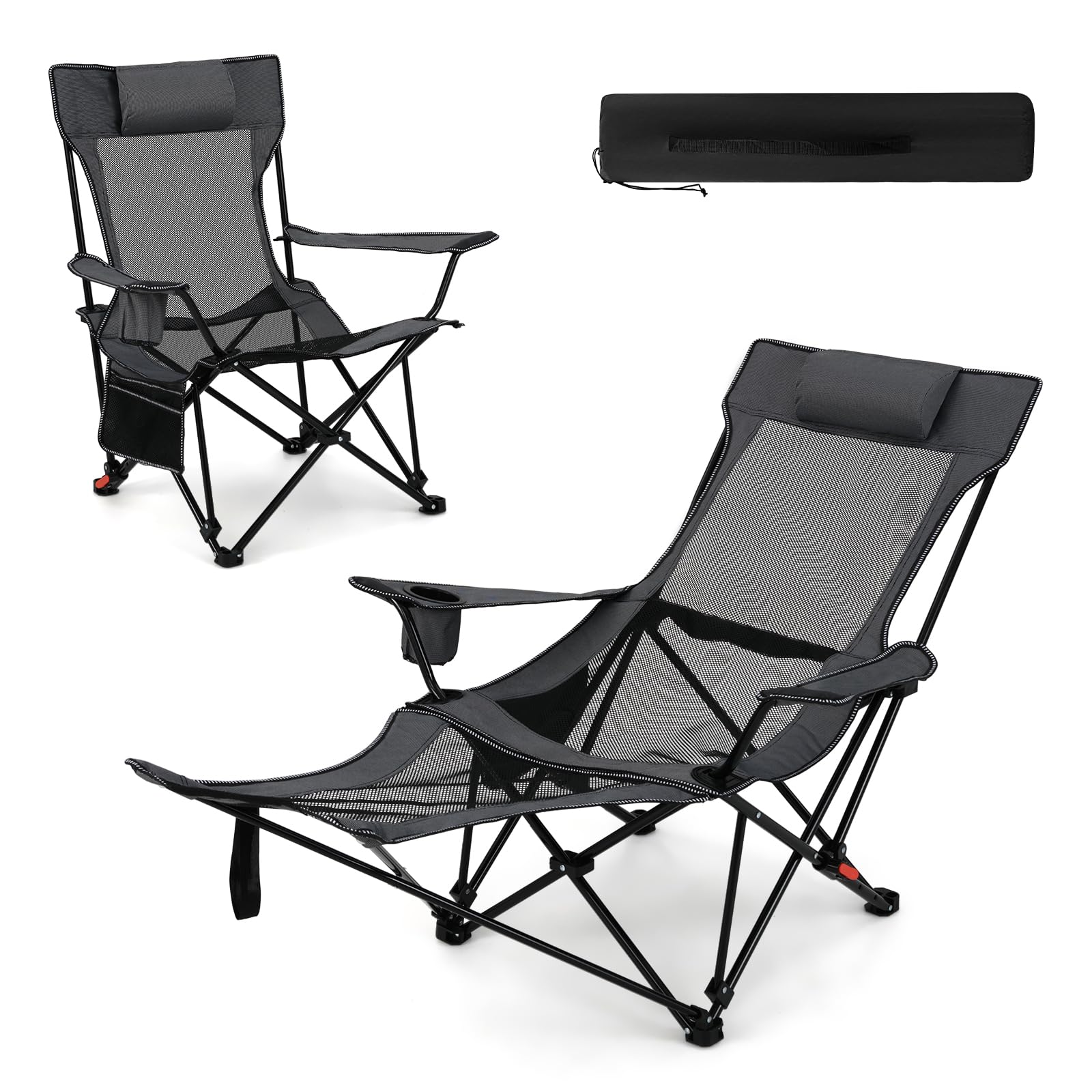 Tangkula Reclining Camping Chair with Removable Footrest